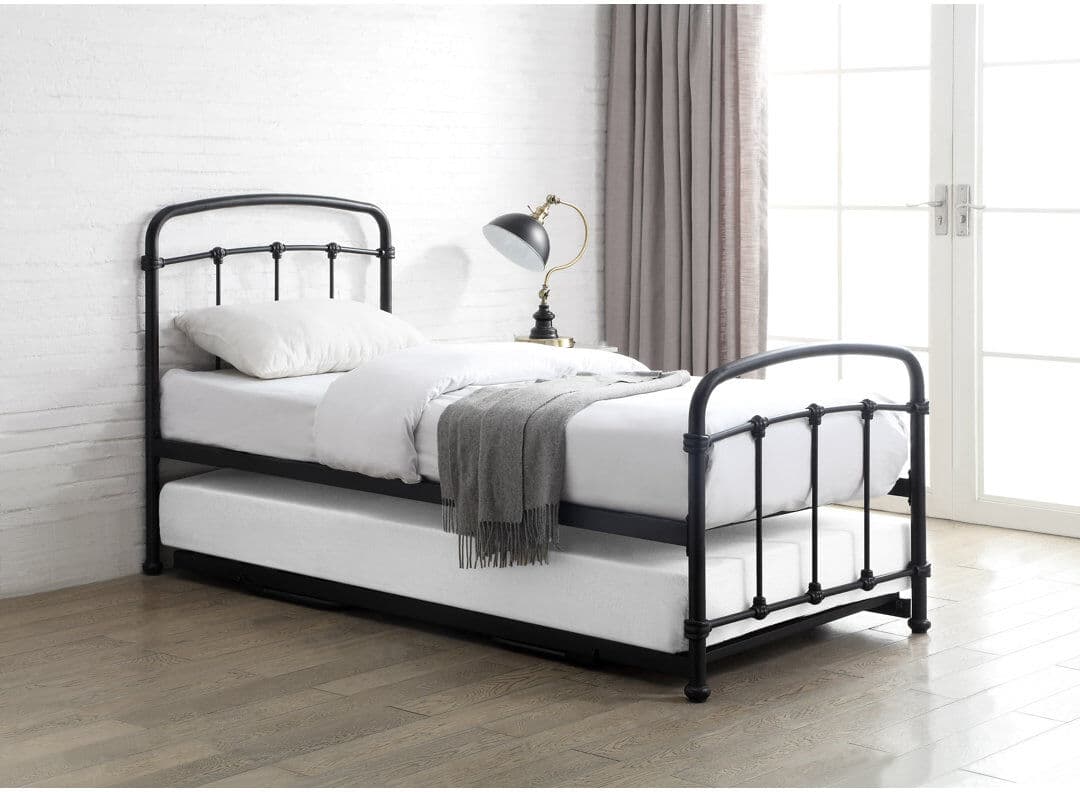 Borough Wharf Corrado Steel Daybed with Trundle Bed Black 115cm H X 99.5cm W X 202.5cm L