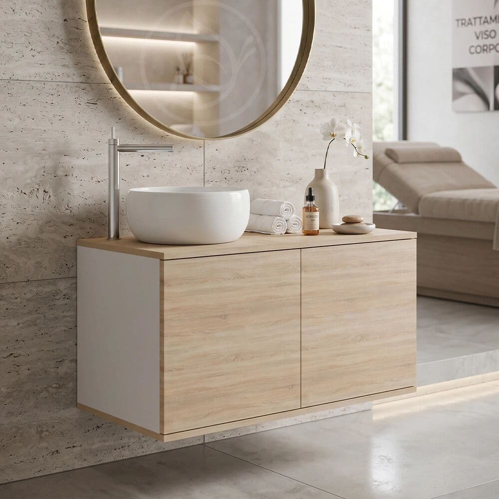 Melcap Mobile Sospeso con Lavabo e Miscelatore per Centro Estetico, SPA e Salone – Made in Italy Solo Mobile