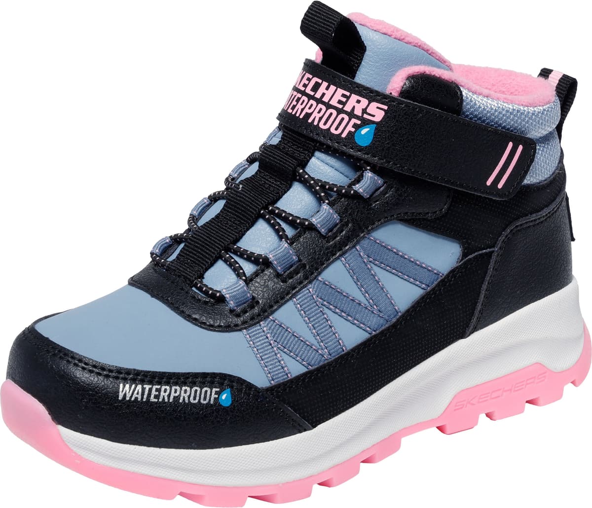 Klettstiefel SKECHERS "STORM BLAZER", Mädchen, Gr. 33, wärmend, schwarz (schwarz, rosa), Lederimitat, Synthetik, Schuhe Klettstiefel, Winterboots, wasserabweisend, Grössenschablone zum Download schwarz, rosa 33, wärmend