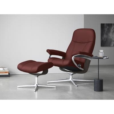 Relaxsessel STRESSLESS "Consul", rot (cherry paloma), B:78cm H:97cm T:70cm, Leder PALOMA: PALOMA ist ein durchgefärbtes Semianilin-Möbelleder mit natürlicher Narbung., Sessel, Relaxsessel, mit Hocker, mit Cross Base, Größe S, M & L, Holzakzent Wenge
