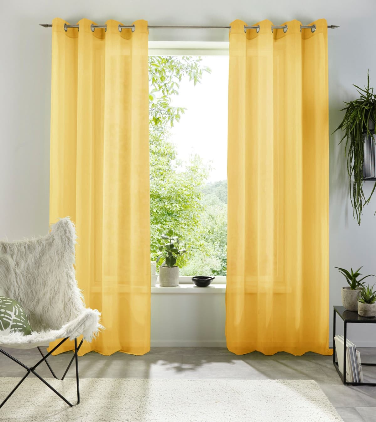 Gardine GOODPRODUCT "XANA 1er- und 2er Pack mit Ösen, Topseller" Gr. 2, gelb, B:145cm H:175cm, Voile, Polyester, Gardinen, Gardine, einfarbig, 1 bzw. 2er Set, pflegeleicht, Kundenliebling gelb 175cm, Ösen, 145cm