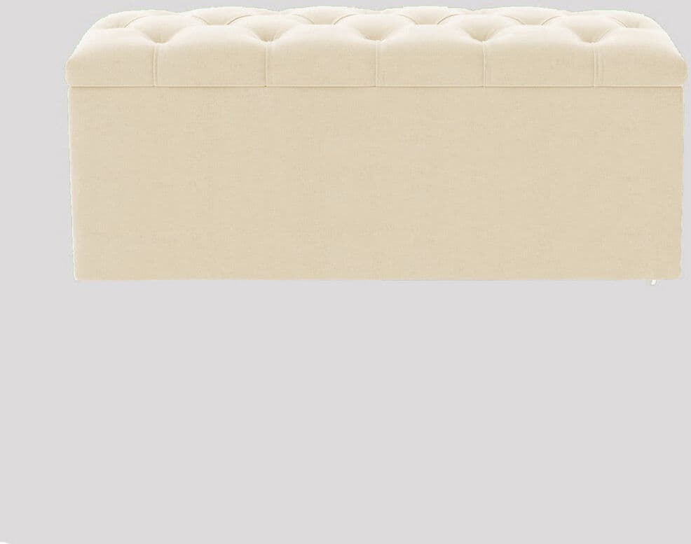 R&M Furnishers Luna Wide Chesterfield Velvet Rectangle Solid Color Standard Ottoman Box with Storage, Upholstered Deep Storage End of Bed Bench Cream 40cm H x 150cm W x 40cm D