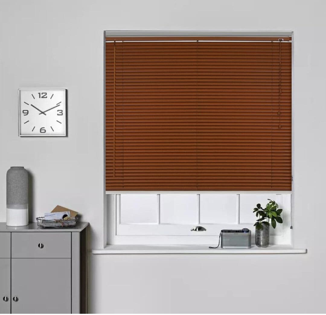 Symple Stuff PVC Venetian Blinds for Windows, Wood Effect Finish, Moisture Resistant Adjustable Slats, Easy Fit Walnut 213 cm L x 135 cm W