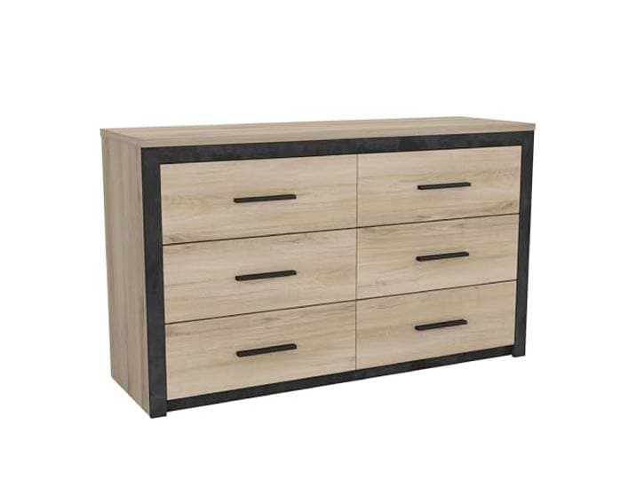 Demeyere Commode Industrielle 6 Tiroirs – Coloris Noir & Chêne Kronberg - 129,1 x 41,8 x 77,1 cm