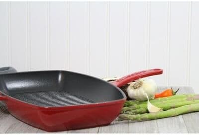 Chasseur 12-inch Red Rectangular French Enameled Cast Iron Grill Pan