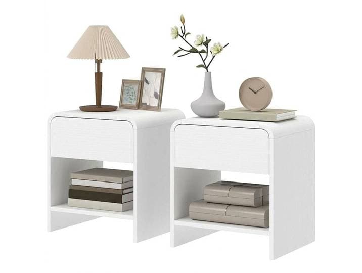 Lot de 2 tables de chevet - Compartiment ouvert et tiroir silencieux MDF - 40 x 35 x 45 cm - Blanc
