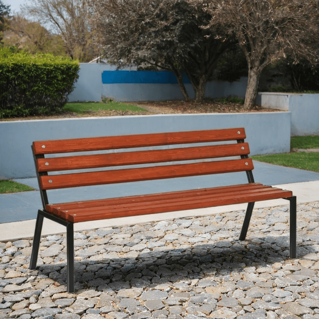 B2B Partner Vonkajšia lavička STACK, stohovateľná, s operadlom, 1500 mm, mahagón tmavý