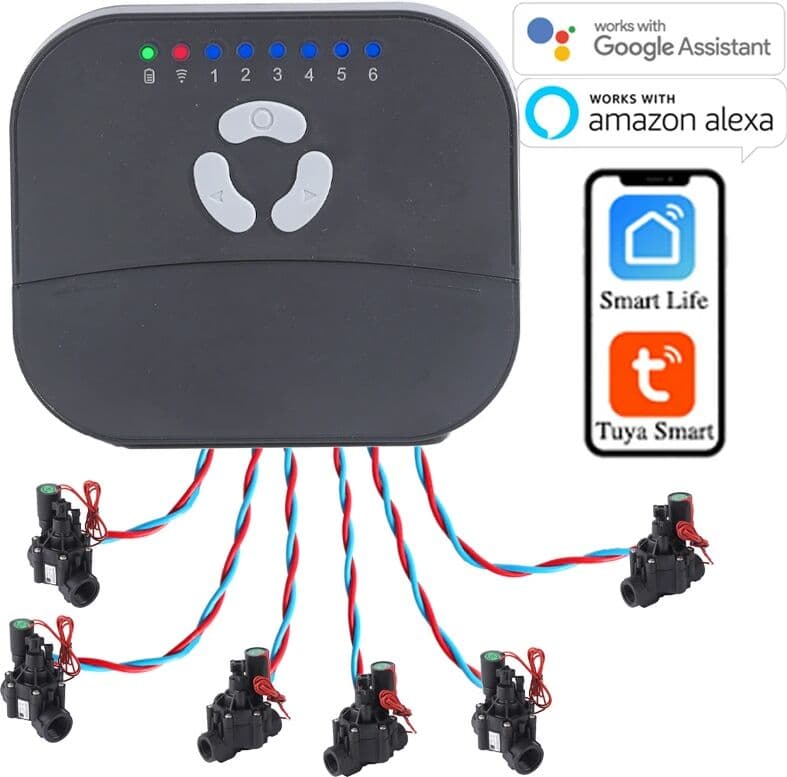 LEICTORY 6 Zone WIFI Connect Tuya Smart Home Watering Timer and Garden Irrigation Controller Water Solenoid Valve Irrigation Timer System