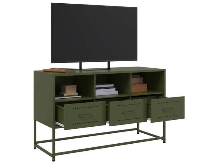 NEUF Armoire TV - Vert - Meuble TV - TABLE TV - vert olive 100 5x39x60 5 cm - acier TT4752
