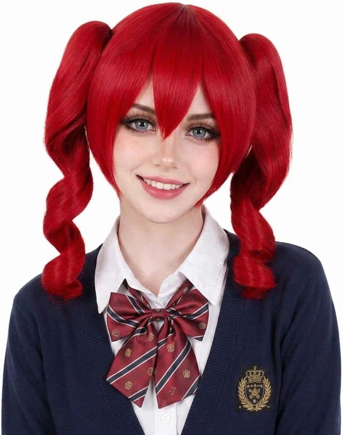 HAIRJOY Synthetic Hair Red Cosplay Wig with Double Pigtails Heat Resistant Anime Wig for Cosplay Virtual Idol Role Play