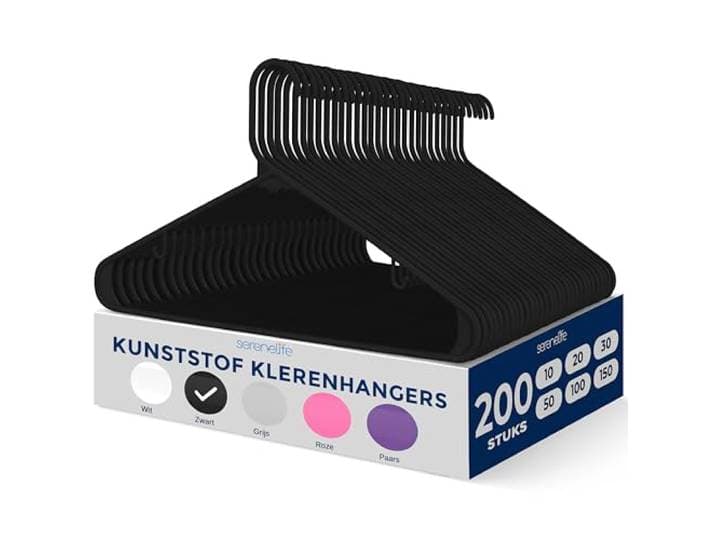 SereneLife Kleerhangers, plastic Hanger, kledinghanger 200-delige set anti-slip, ruimtebesparende kastorganizers, duurzaam en sterk voor shirts, truien, hoodies, kinderkleding en jurken, lichtgewicht