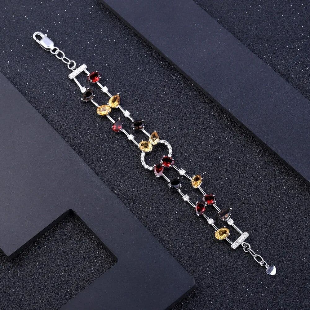 GEM'S BALLET 925 Sterling Silver Multicolor Natural Garnet Smoky Quartz Citrine Bracelets & Bangles for Women Fine Jewelry