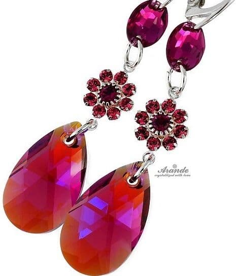 Arande Kryształy Piękne Kolczyki Fuchsia Bella Srebro