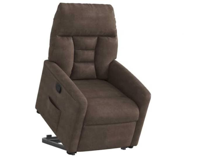 Relaxsessel mit Aufstehhilfe Braun Mikrofasergewebe Elektromotor zum Anheben, manueller Griff rechts, Rückenlehne bis 135 Grad, Mikrofaser, Holz-und-Metall-Rahmen, USB