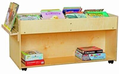 "Contender 8 Section Top Sided Mobile Book Organizer with Side Easel, Toddlers Bookcase for Classroom, Montessori Shelf - 46.75"""