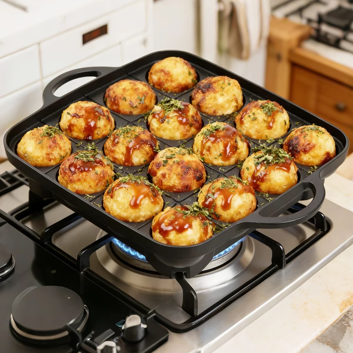 NONE Takoyaki Pan 16 Hole Octopus Ball Maker Cooking Plate for Gas Stove Authentic Osaka Street Food Cooker Takoyaki Maker for Baking