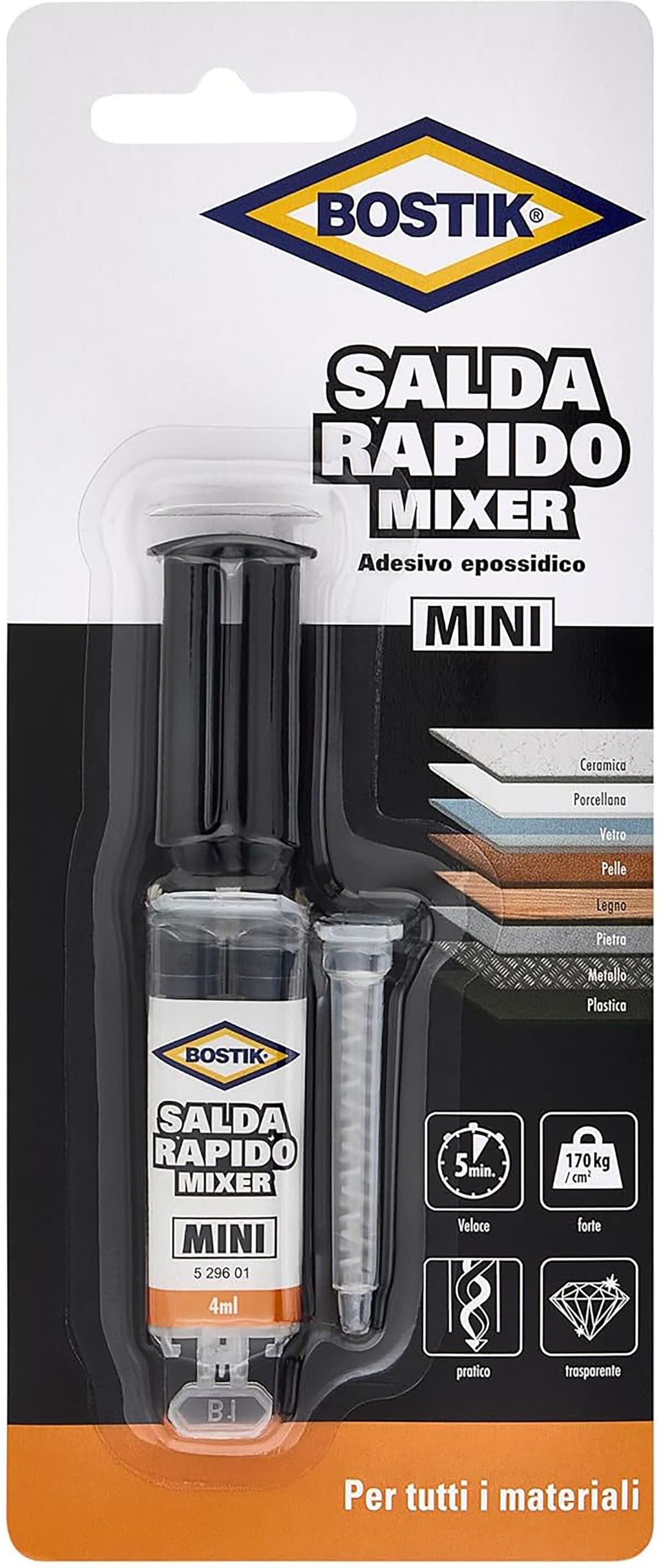 Bostik SALDA RAPIDO MIXER  4 ml  EPOSSIDICO TRASPERENTE UNIVERSALE E VERNICIABILE