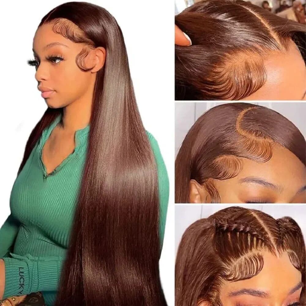 Lucasar 200 Density 13x6 HD Full Lace Frontal Wig Chocolate Brown Straight Human Hair Wigs 46 Inch 13x4 Lace Front Wig #4 Colored Hair