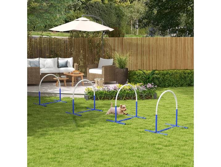 PawHut Ensemble d'Agility pour Chiens, Entraînement pour Chiens, 4 Arcs, pour Débutants, avec Sac de Transport, bleu + blanc, 88 x 64 x 95cm