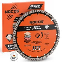 NOCOS Turbo Diamantscheibe 230 mm für Beton, Stein, Ziegel und weitere Baustellenmaterialien - Diamant Trennscheibe für Winkelschleifer