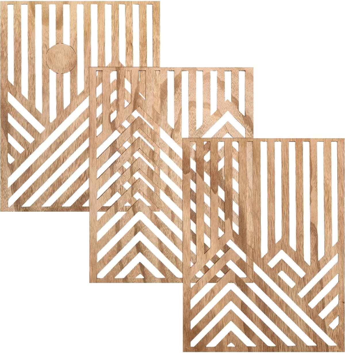 NONE 3Pcs Wood Wall Art Wall Sculpture Decor Openwork Wooden Wall Ornament Easy to Hang Timber Wall Artwork for Home Living Room