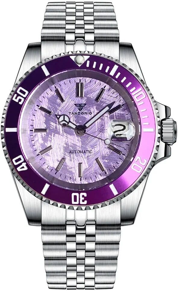 Tandorio  40mm Miyota 8215 Mechanical Dive Swim Watch Men Meteorite Style Dial 200M Waterproof Sapphire Stainless Steel Brace