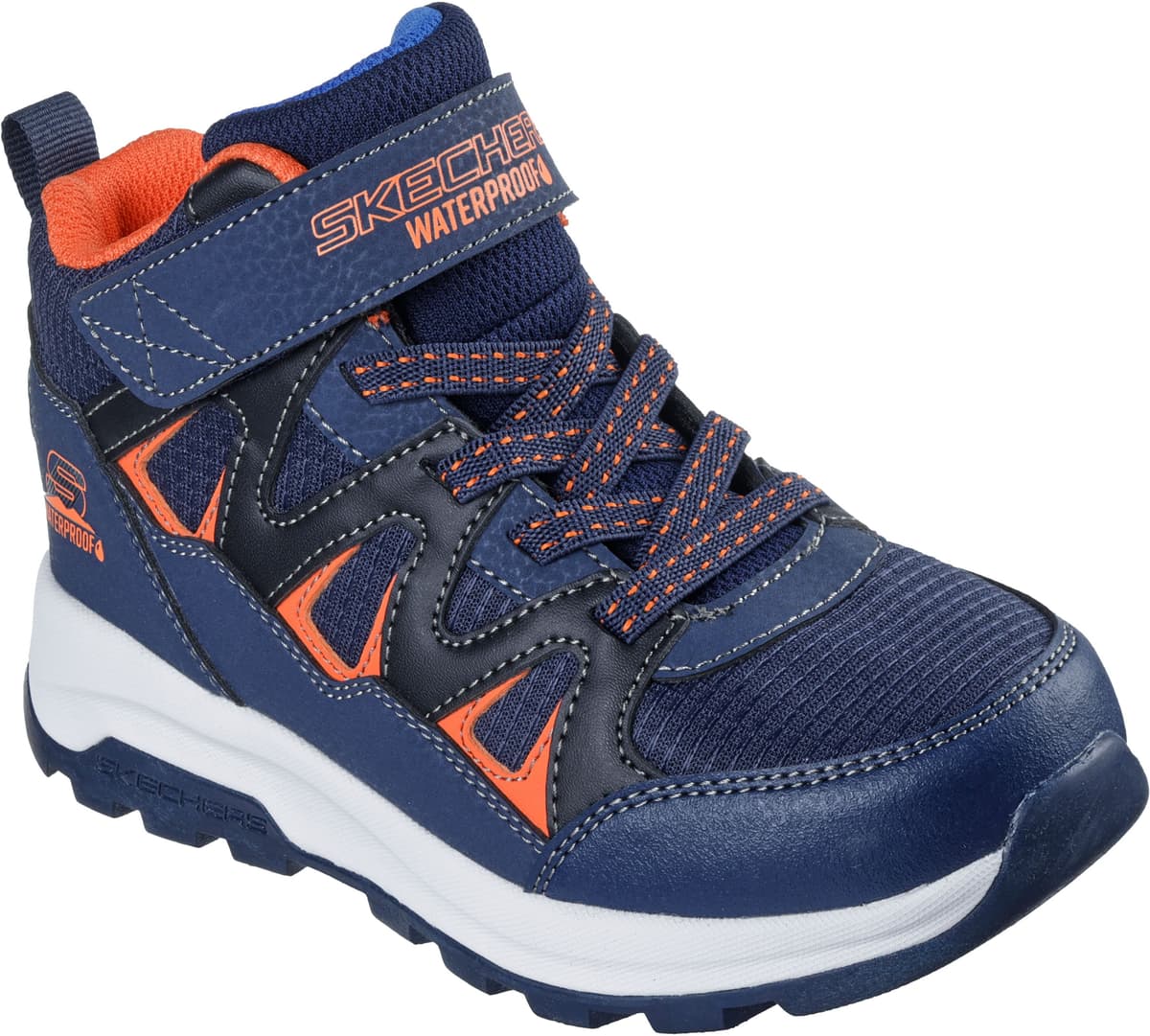 Klettstiefel SKECHERS "STORM BLAZER", Jungen, Gr. 31, orange (navy, orange), Lederimitat, Textil, kontrastfarbene Details, Schuhe Klettstiefel, Freizeitschuh mit waterproof, Größenschablone zum Download, Topseller