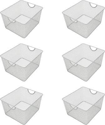 Ybm Home Wire Mesh Open Bin Shelf Storage Basket Kitchen Pantry Organizer Silver Upper: 15 in. L x 12 in. W x 10.8 in. H. 6 Pack