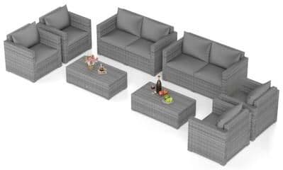 Costway 8 Pieces Patio Rattan Conversation Set with Padded Cushions for Yard-Gray