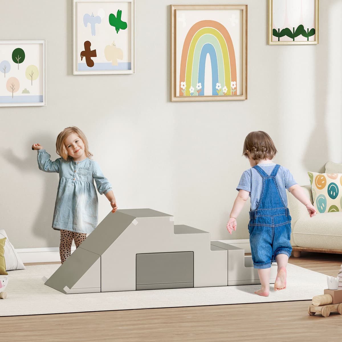 Homcom Gioco di Arrampicata e Scivolo per Bambini, in Pelle Sintetica e Schiuma EPE, 86x49x47 cm, Grigio   Aosom Italy