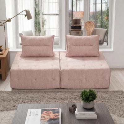 "78.6"" Chenille 2-Piece Modular Sofa with Adjustable Backrest and Deep Seat"