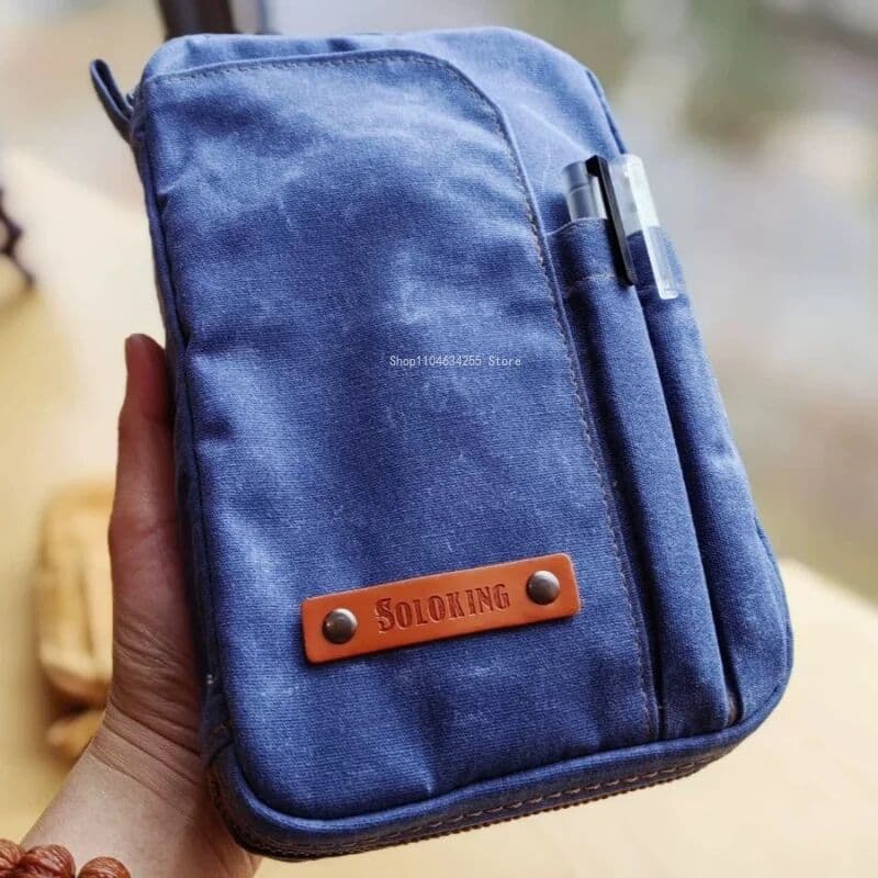 NONE High End Waterproof Oil Wax Canvas Braided Storage Bag A5Slim Slim Version 6 Hole Loose Leaf Notebook Large Capacity Pancake Bag