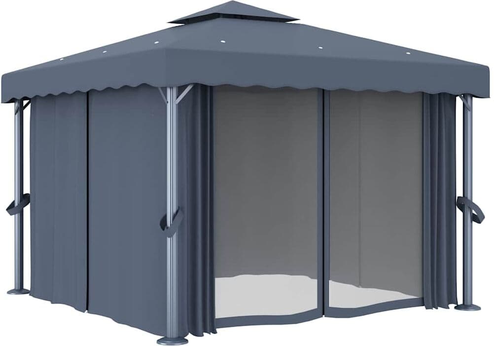 vidaXL Tonnelle avec rideau 3x3 m Anthracite Aluminium