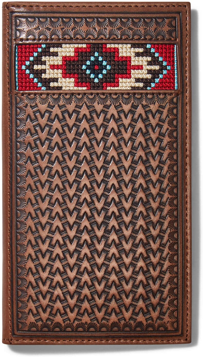 Men's Rodeo Wallet Beaded Basketweave in Tan Leather by Ariat