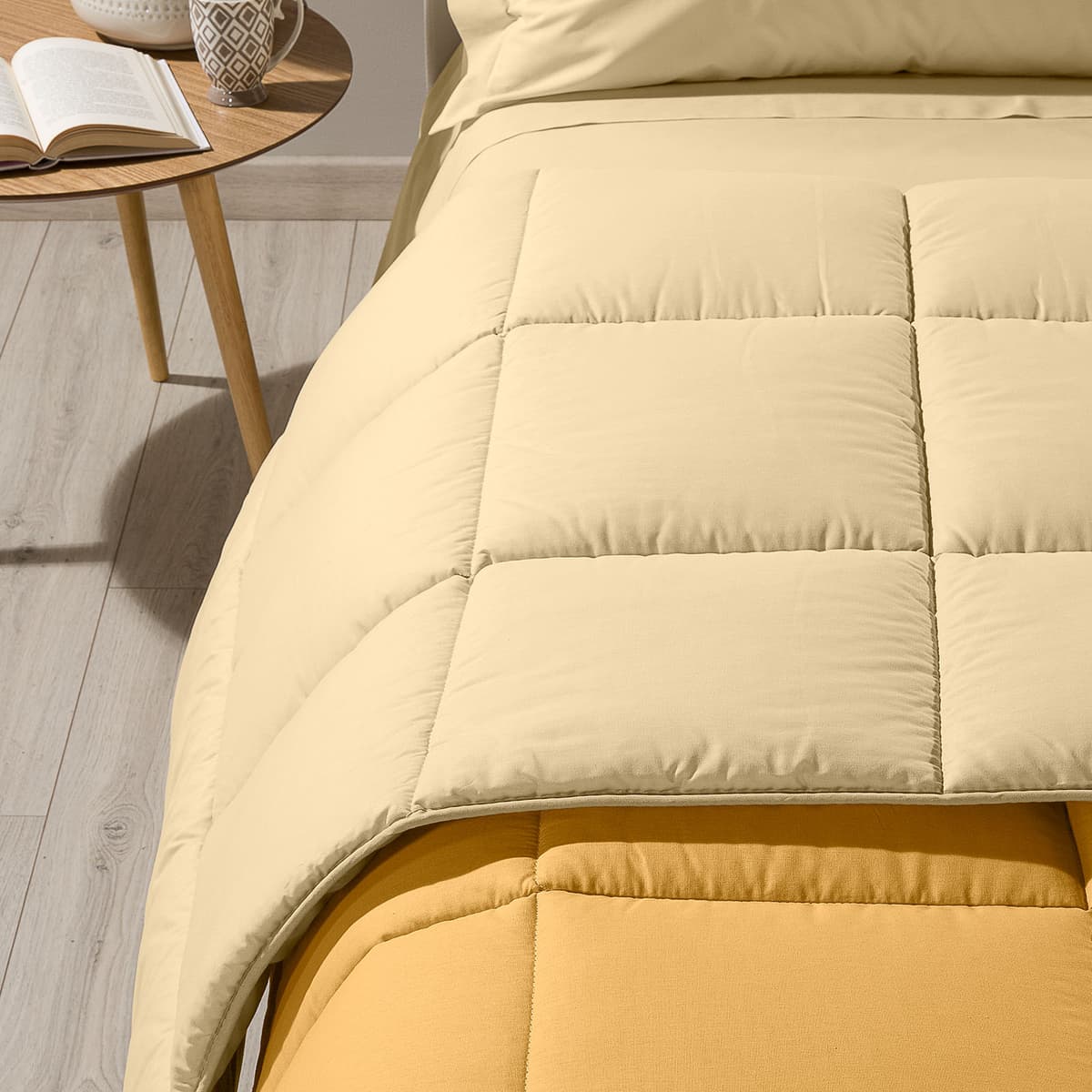 Trapunta in Cotone Bicolor Singolo Caleffi Tinta Unita Giallo Sole Caleffi