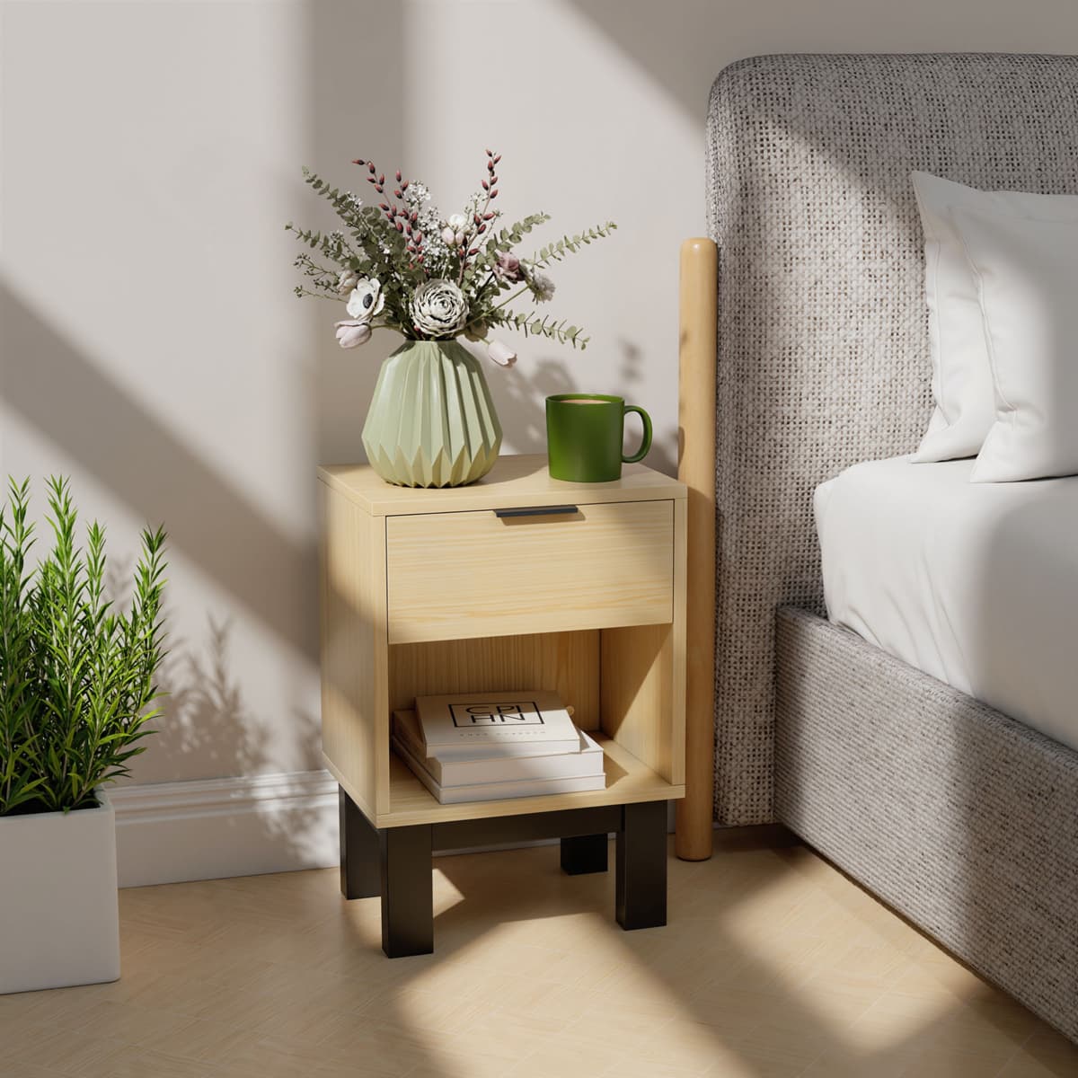 Homcom armadietto da notte con cassetto e vano aperto, comodino per camera da letto e soggiorno, 35x26x50 cm, rovere   Aosom Italy