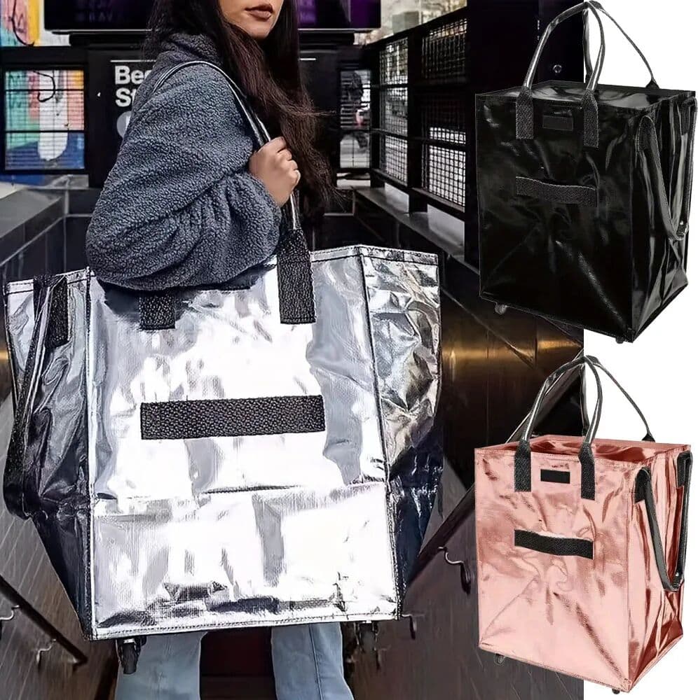 MOZHOU Portable large foldable shopping bag with wheels, suitable for shopping and camping, large capacity of 10 liters, multi-purpose