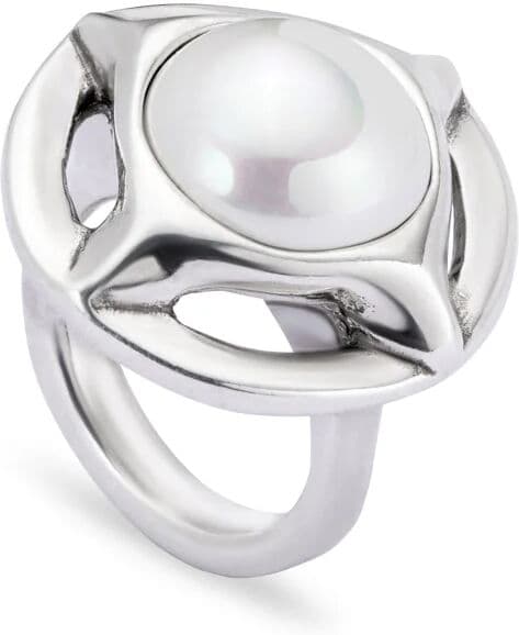 UNOde50 Anillo bañado en plata con perla Blanco 21