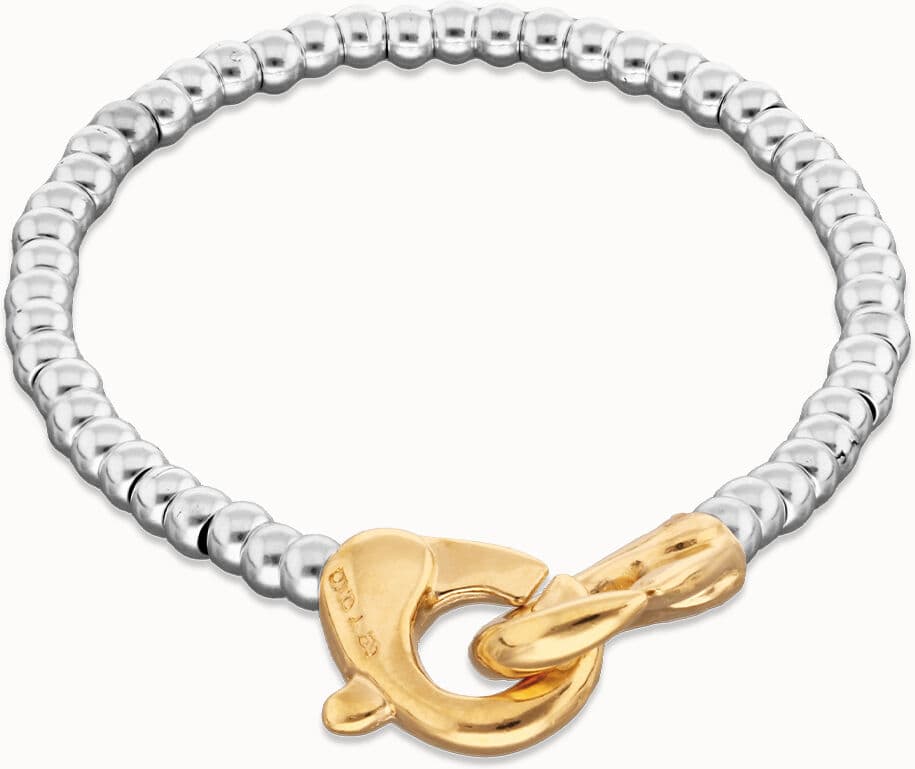 UNOde50 Pulsera de bolas pequeñas bañada en oro con mosqueton entrelazado en oro Plateado M