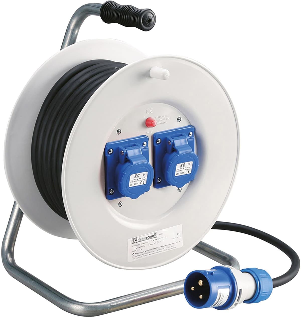 Tecnomat AVVOLGICAVO ELETTROCANALI 30m RNF 3x2,5 1 PRESA INDUSTRIALE + 1 UNIVERSALE + SPINA 2P+T 16A