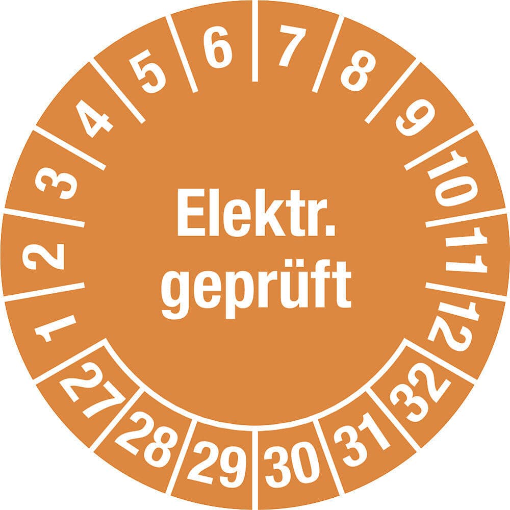 kaiserkraft Elektr. geprüft, Dokumentenfolie, Ø 25 mm, VE 10 Stk, 27 - 32, orange