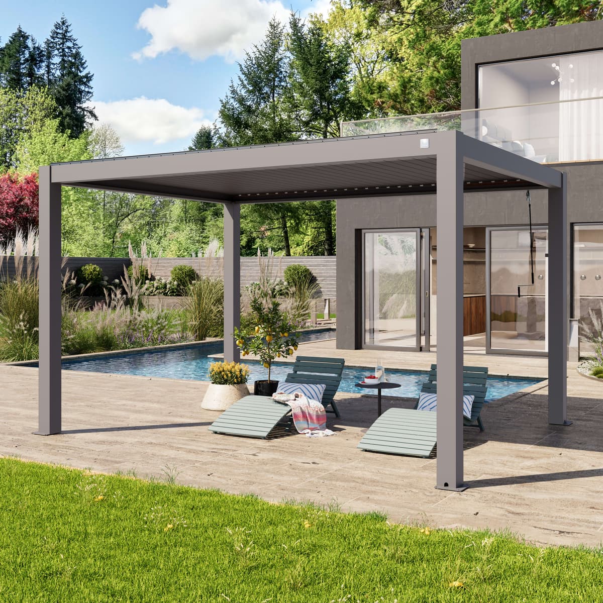 PRIMEYARD 3x4m Pergola, lameltag, perlegrå - (400116)