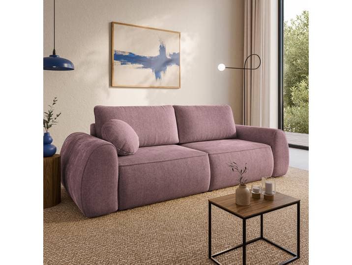 Sofa ZEFEO mit Schlaffunktion, Schlafsofa, Wohnzimmersofa, Couch, Soffa, Bettsofa, Kordstoff – Lila POSO 130