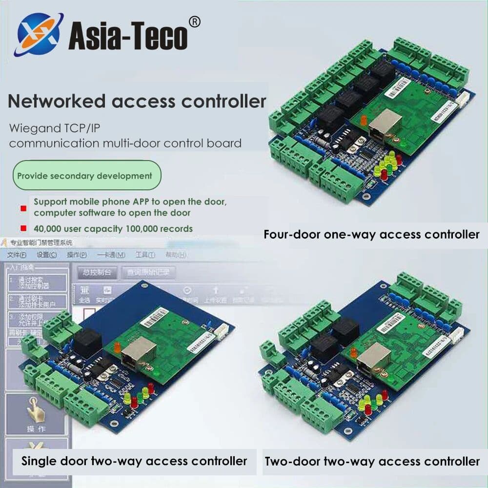 Asia-Teco Access Controller Single/Two/Four Door Network Access Control Panel With Software Communication Protocol TCP/IP Wiegand Reader
