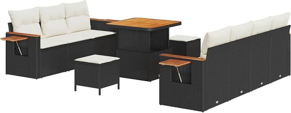 vidaXL Ensemble de canapé de jardin 13 pc 9 place Noir et Crème
