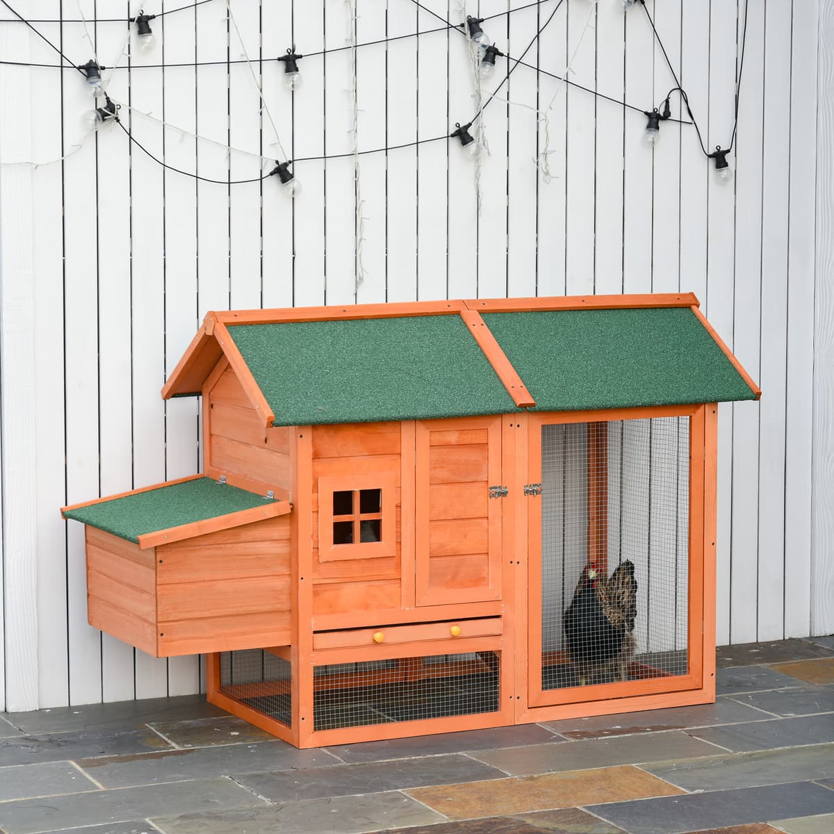 Pawhut Pollaio in Legno Prefabbricato con Nido per la Cova, Casetta per Galline con Vassoio Estraibile, per Cortile e Giardino