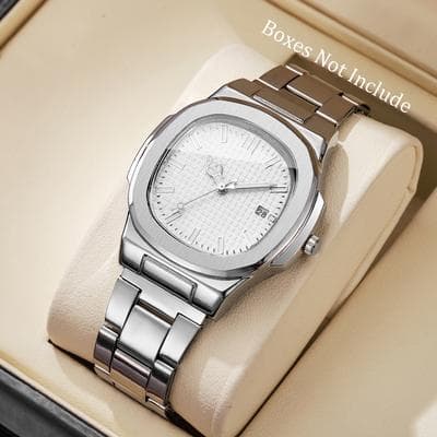 Fusion Finds Luxury Square Men's Watch With Calendar, Quartz Watch For Men, Minimalist Business Dress Timepiece white 2