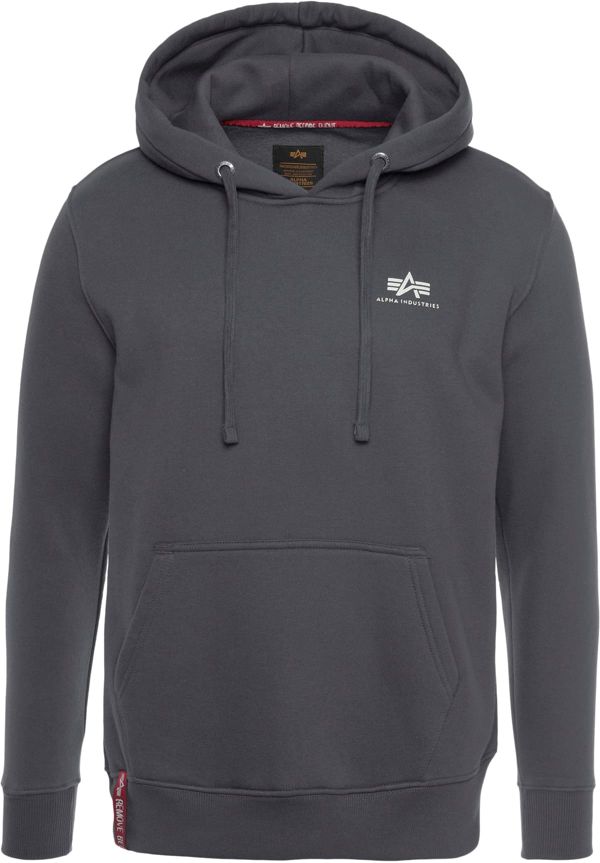 Kapuzensweatshirt ALPHA INDUSTRIES "Hoody Small Logo", Herren, Gr. S, grau (grau, schwarz), angeraute Sweatware, Obermaterial: 80% Baumwolle, 20% Polyester, unifarben, normal normal, Rundhals, Rippbündchen, Sweatshirts Kapuzensweatshirt, Baumwollmischung,