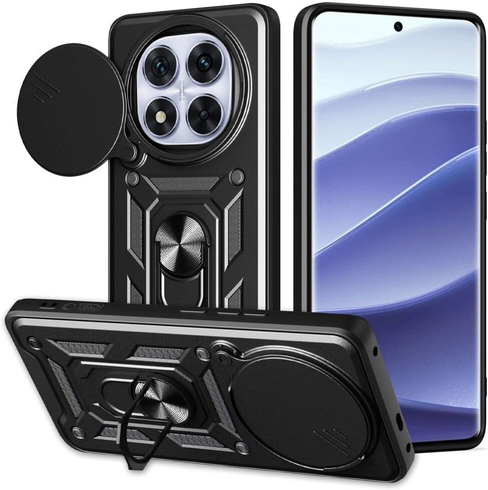 Xiaomi Redmi Note 14 Pro (5G) Tech-Protect Camshield Cover m. Magnetisk Fingerring & Ståfunktion - Sort