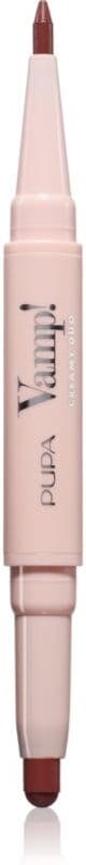 PUPA Milano Vamp! Creamy Duo κραγιόν και μολύβι περιγράμματος για τα χείλη 2 σε 1 απόχρωση 020 Brown Nude 0.8 γρ